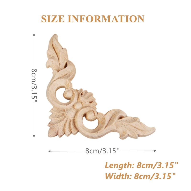 MUXSAM 4Pcs Wood Carved Appliques Onlays, Unpainted Little Wooden Corners Flower Carvings Decals for Mirrors Cabinets Walls Doors Chests Dressers Night Stand DIY Artwork Project, 8x8cm/3.15"x3.15" - Image 2